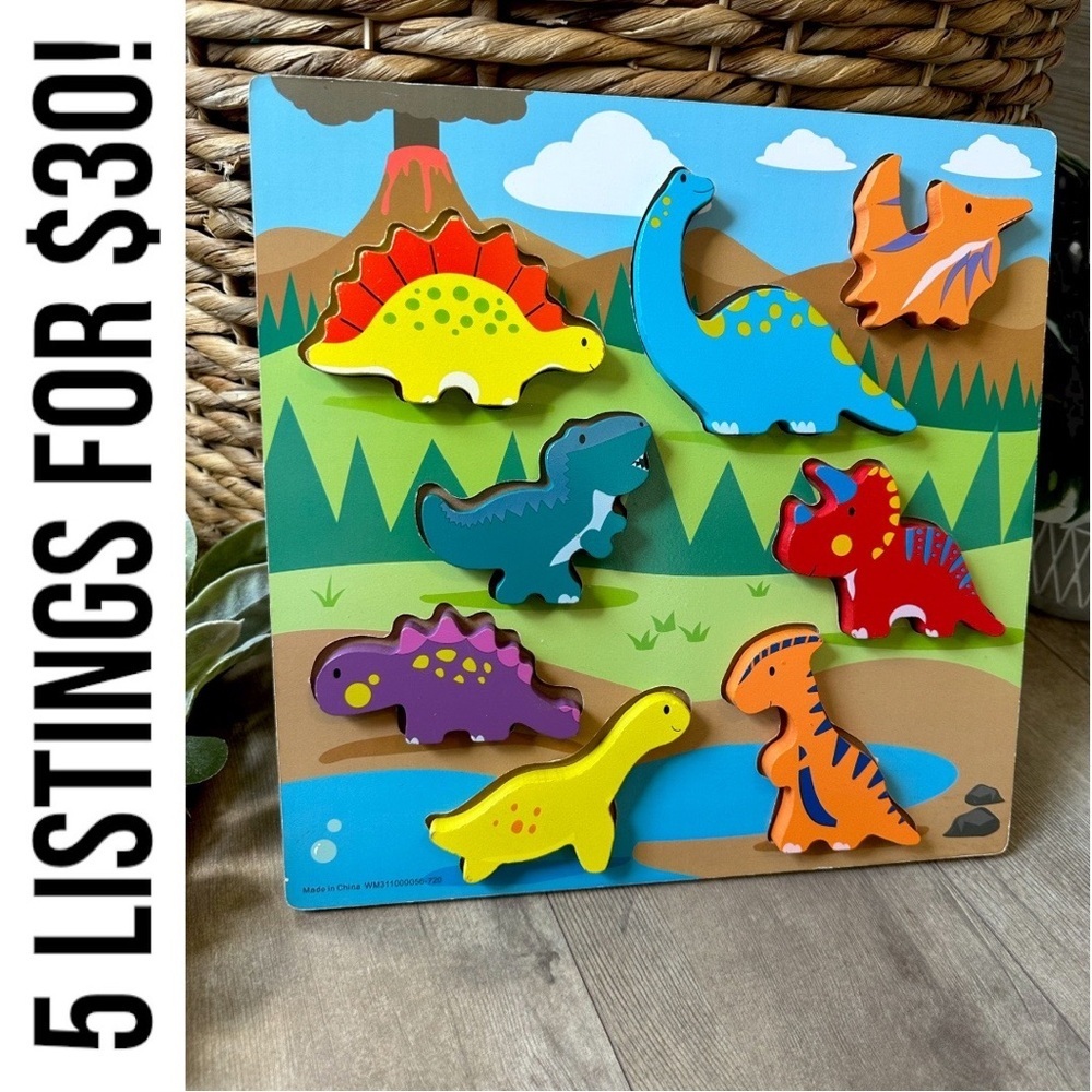 Dinosaur Wooden Puzzle for Kids Chunky Wood Colorful Dinosaurs